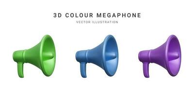 Set of 3d plastic megaphonesisolated on white background. Vector illustration