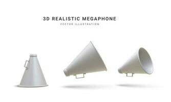 Set of 3d realistic megaphones with shadow isolated on white background. Vector illustration