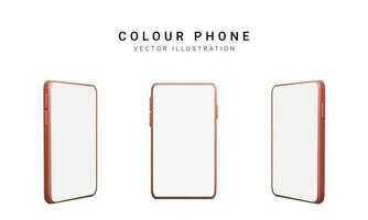 Set of colour 3d realistic phone isolated on white background. Vector illustration