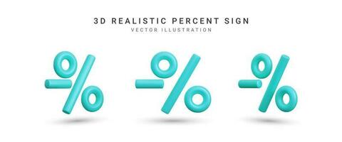 Set of 3D rendering percent sign element. Collection realistic vector percentage  icon. Percentage, discount, sale, promotion concept. Vector illustration