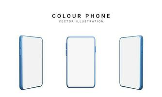 Set of colour 3d realistic phone isolated on white background. Vector illustration