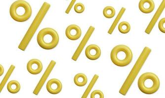 Sale banner with 3d realistic golden percent symbol of random size pattern. Vector illustration