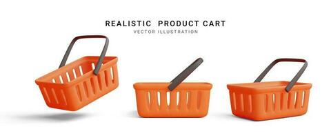 Set of 3d realistic red plastic shopping cart isolated on white background. Vector illustration