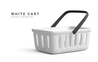 White empty shopping basket. Online store. Realistic shopping cart isolated on white background. Vector illustration