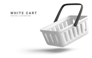 White empty shopping basket. Online store. Realistic shopping cart isolated on white background. Vector illustration