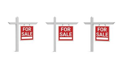 Set of 3d realistic sale real estate sign isolated on white background. Home for sale concept. Vector illustration