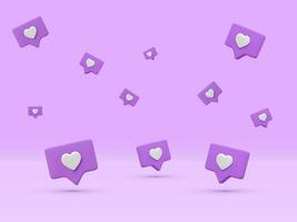 3d realistic conceptual banner of notifications on light background. Flying social media like icons in different position and various size. Vector illustration