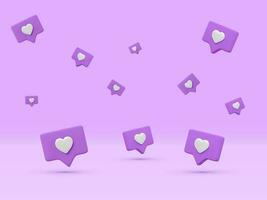 3d realistic conceptual banner of notifications on light background. Flying social media like icons in different position and various size. Vector illustration