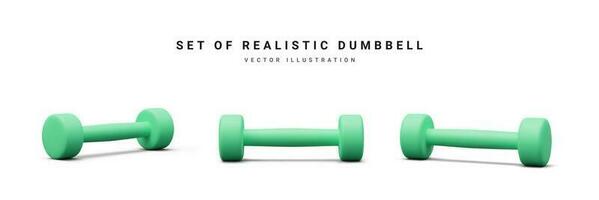 3d realistic set of green dumbbells isolated on white background. Vector illustration