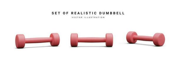 3d realistic set of red dumbbells isolated on white background. Vector illustration