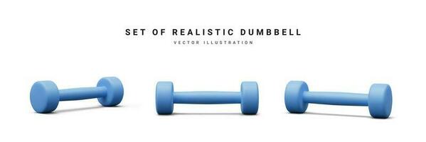 3d realistic set of blue dumbbells isolated on white background. Vector illustration