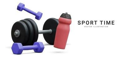 3d realistic banner with dumbbells isolated on white background. Vector illustration
