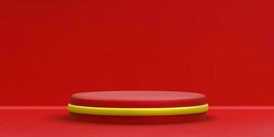 3d realista rojo redondo podio. escena y plataforma con oro circulo en ligero antecedentes. diseño pedestal para premio y ganador. vector ilustración