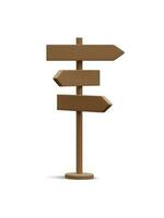 3d realistic street sign isolated on light background. Direction sign post with arrow. Signboard pointer with wooden pole. Vector illustration