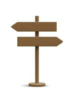 3d realistic street sign isolated on light background. Direction sign post with arrow. Signboard pointer with wooden pole. Vector illustration