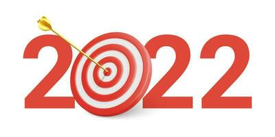 New Year realistic target and goals with symbol of 2022 from red target and arrows. Target concept for new year 2022. Vector illustration