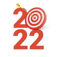 New Year realistic target and goals with symbol of 2022 from red target and arrows. Target concept for new year 2022. Vector illustration