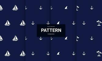 Set of  blue nautical seamless patterns on white background. Vector seamless texture