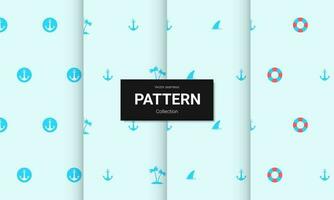 Set of  light blue seamless patterns. Vector seamless nautical patterns.