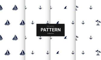 Set of  light blue seamless patterns. Vector seamless nautical textures.