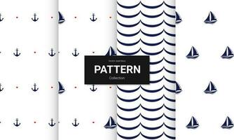 Set of  light color seamless patterns. Vector seamless nautical textures