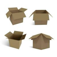 Set of realistic cardboard brown delivery boxes with shadow isolated on white background. Vector illustration