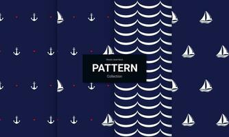 Set of  dark blue seamless patterns. Vector seamless nautical textures