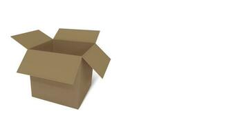 Realistic cardboard brown delivery box with shadow isolated on white background. Open box. Vector illustration