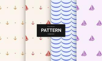 Set of  light color seamless patterns. Vector seamless nautical textures