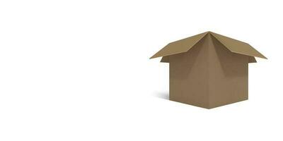 Realistic cardboard brown delivery box with shadow isolated on white background. Open box. Vector illustration