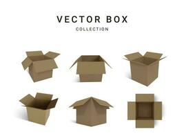 Set of realistic cardboard brown delivery boxes with shadow isolated on white background. Vector illustration