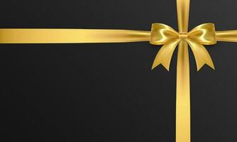 Realistic vector bow isolated on black background. Golden gift bows for cards, presentation, valentine's day, christmas and birthday illustrations