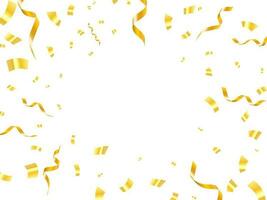 Falling shiny golden confetti isolated on transparent background. Bright festive tinsel of gold color vector