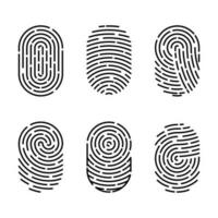 Set of vector illustrations of security fingerprint authentication. Finger identity, technology biometric illustration. Fingerprint template collection