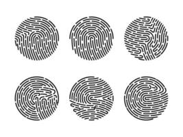 Set of vector illustrations of security fingerprint authentication. Finger identity, technology biometric illustration. Fingerprint template collection