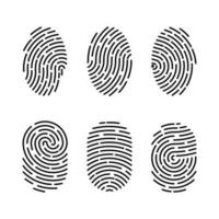 Set of vector illustrations of security fingerprint authentication. Finger identity, technology biometric illustration. Fingerprint template collection