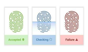 Vector set of fingerprint identification authorization system icons. Sci-fi technologies of the future. Biometric authorization and business security concept