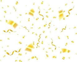 Falling shiny golden confetti isolated on white background. Bright festive tinsel of gold color vector