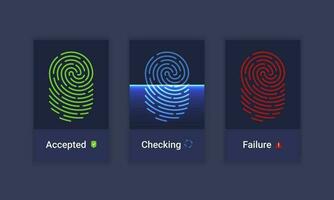 Vector set of fingerprint identification authorization system icons. Sci-fi technologies of the future. Biometric authorization and business security concept