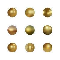 Set of gold sphere with shadow isolated on white background. Collection of oil bubble. Golden glossy 3d ball or precious pearl. Vector illustration