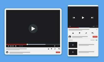 Desktop web video player, modern social media interface design template for web and mobile apps, play video online window with navigation icons. Vector illustration