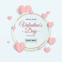 Valentines day sale background with paper Heart. Cute sale banner or greeting card. Vector illustration