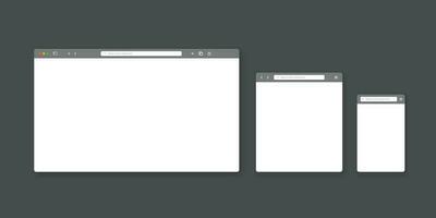 Web browser window template. Website browser different devices. Vector illustration