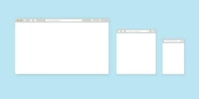 Web browser window template. Website browser different devices. Vector illustration