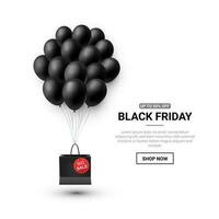 Black friday sale poster with shiny balloons on white background. Vector illustration