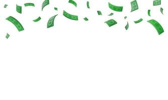 Set of 3d realistic falling green paper currency. Paper money bill flying. Vector illustration