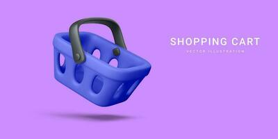 3d realistic blue plastic shopping cart isolated on light background. Vector illustration
