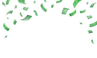 Set of 3d realistic falling green paper currency. Paper money bill flying. Vector illustration