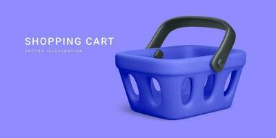 3d realistic blue plastic shopping cart isolated on light background. Vector illustration