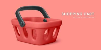 Empty red shopping cart isolated on light background. Vector illustration